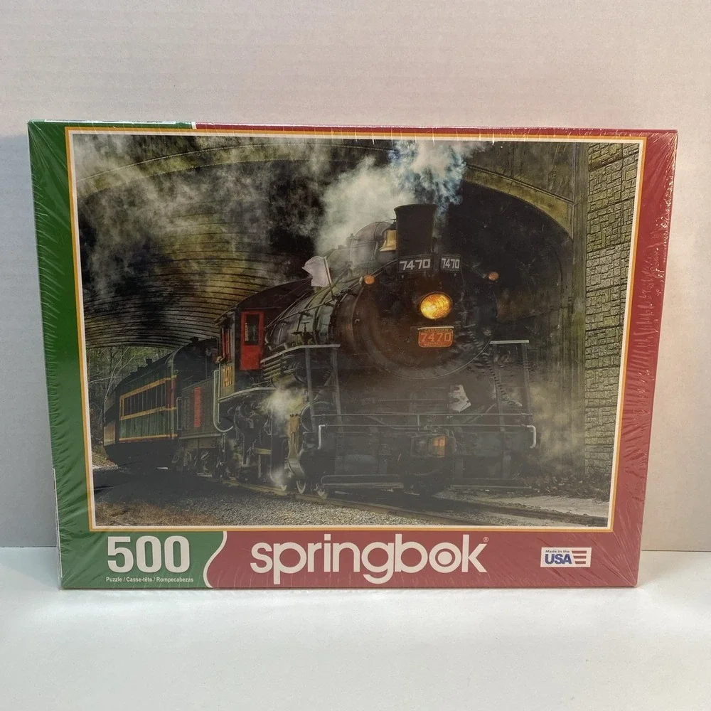 Springbok Jigsaw Puzzle 500 Piece Train Green Mountain Express Locomotive NEW